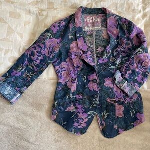Free People Navy and Purple Floral Blazer